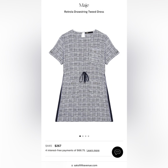 🌚💙NEW WITH TAGS💙🌚 Maje Retrola Drawstring Tweed Dress size 36 US 2/4 - Picture 3 of 11